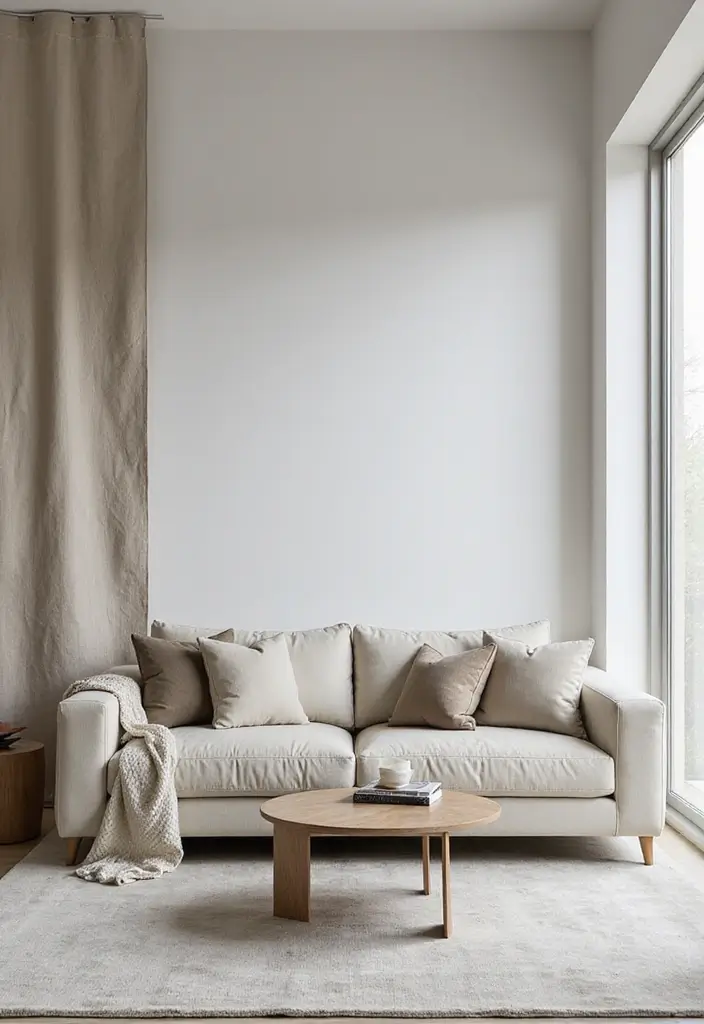 25 Curtains Ideas for Living Room That Feel Luxurious - 12. Monochromatic Linen Panels