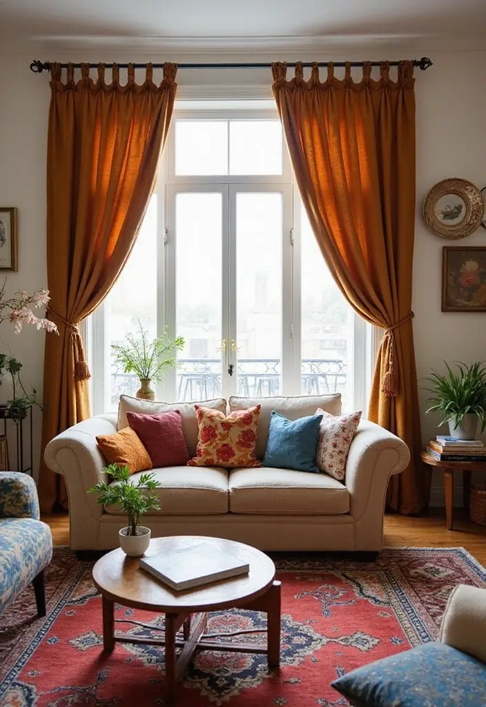 25 Curtains Ideas for Living Room That Feel Luxurious - 15. Tie Top Curtains