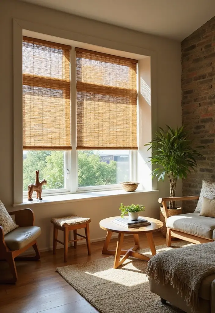 25 Curtains Ideas for Living Room That Feel Luxurious - 3. Bamboo Shades