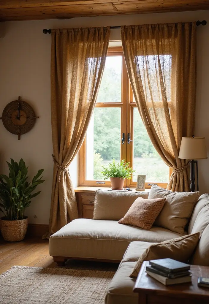 25 Curtains Ideas for Living Room That Feel Luxurious - 7. Jute and Hemp Curtains