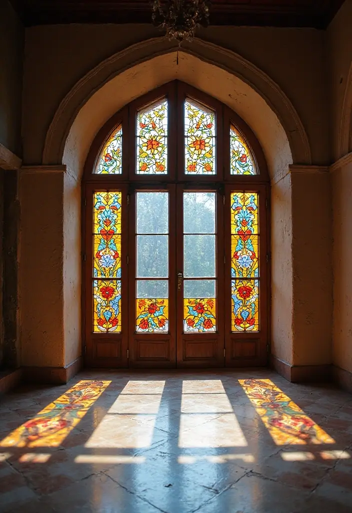 25 Modern Window Grill Designs for a Stylish Look - 19. Artistic Stained Glass Grills