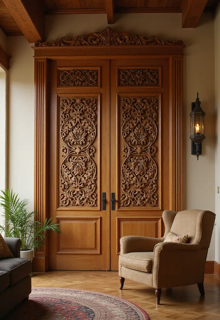 25 Modern Window Grill Designs for a Stylish Look - 7. Decorative Wooden Grills