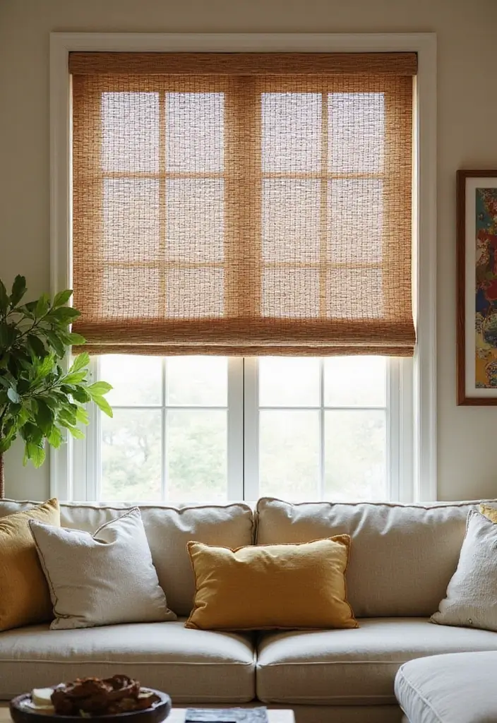 25 Window Dressing Ideas That Transform Your View - 17. Woven Wood Shades
