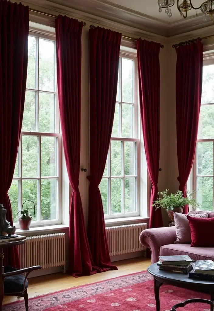 26 Three Window Curtain Ideas That Look Perfect 10 26 Three Window Curtain Ideas That Look Perfect - 10. Velvet Drapes for Luxe Feel