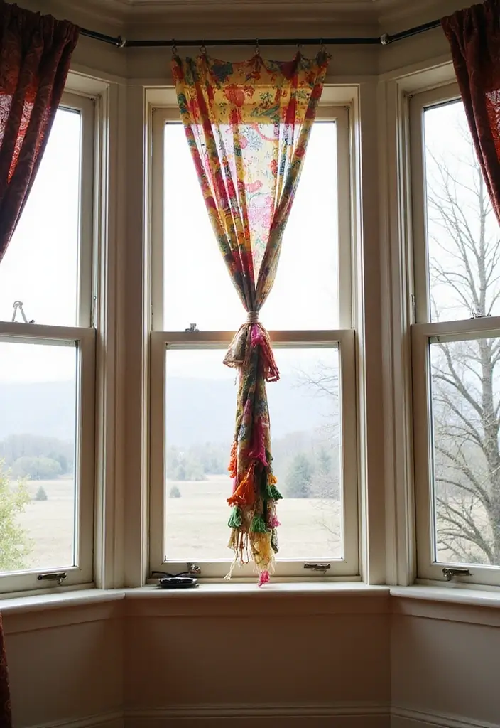 26 Three Window Curtain Ideas That Look Perfect 16 26 Three Window Curtain Ideas That Look Perfect - 16. Artistic Tie-Backs