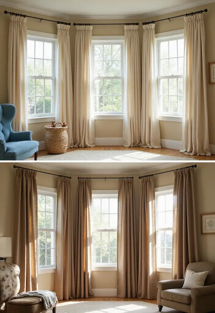 26 Three Window Curtain Ideas That Look Perfect 21 26 Three Window Curtain Ideas That Look Perfect - 21. Seasonal Changes with Curtains