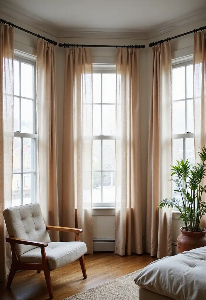 26 Three Window Curtain Ideas That Look Perfect 23 26 Three Window Curtain Ideas That Look Perfect - 23. Stylish Industrial Finishes