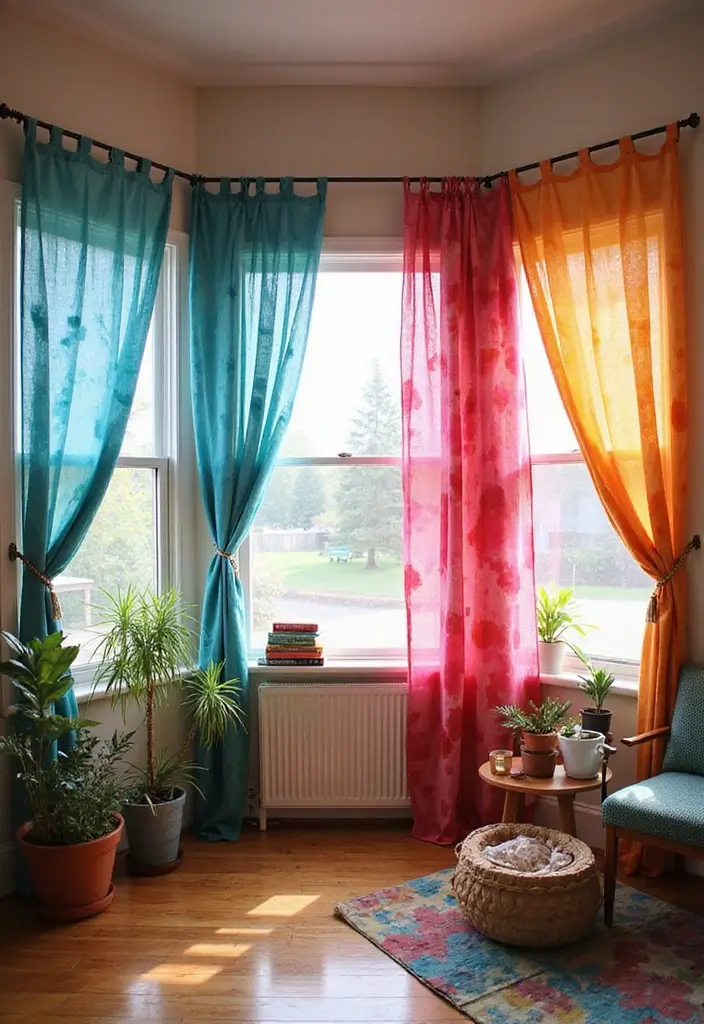 26 Three Window Curtain Ideas That Look Perfect 5 26 Three Window Curtain Ideas That Look Perfect - 5. Colorful Tie-Dye Fabrics