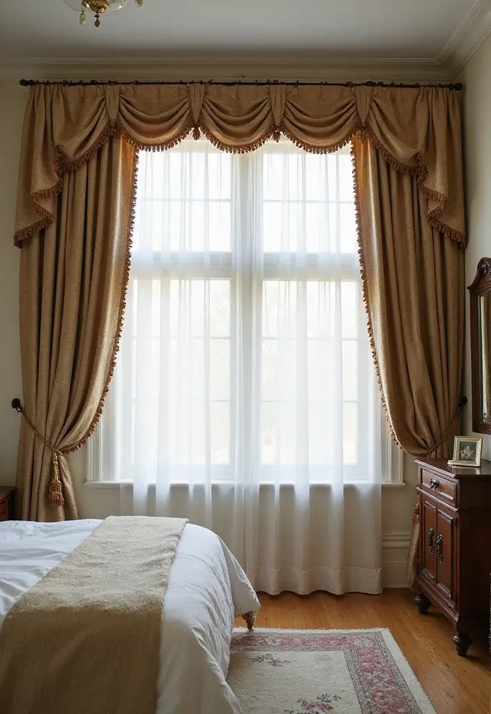 27 Bedroom with Window Layouts You’ll Want to Try 13 27 Bedroom with Window Layouts You’ll Want to Try - 13. Layered Window Treatments for Depth