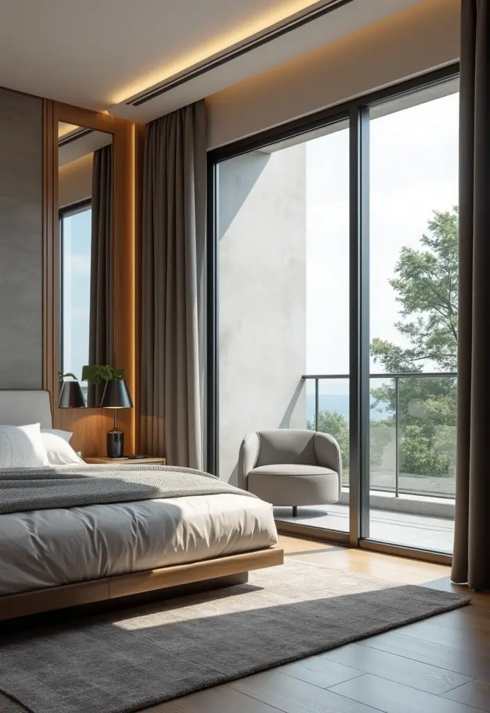27 Bedroom with Window Layouts You’ll Want to Try 25 27 Bedroom with Window Layouts You’ll Want to Try - 25. Privacy Glass for Modern Style