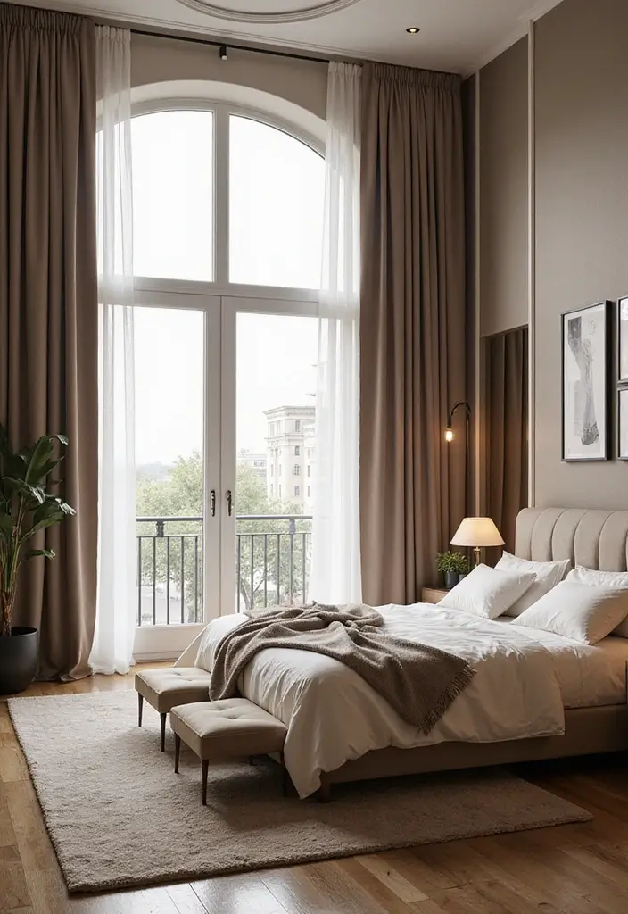 27 Bedroom with Window Layouts You’ll Want to Try 6 27 Bedroom with Window Layouts You’ll Want to Try - 6. Tall Windows for Elegant Appeal