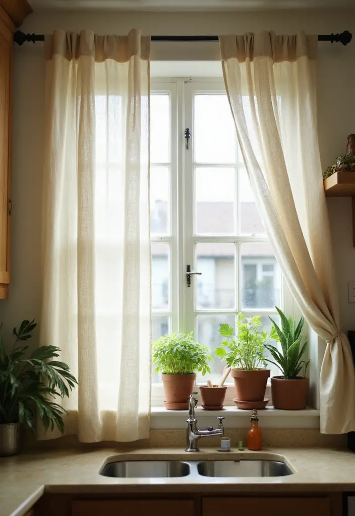 27 Kitchen Curtain Ideas That Make Cooking Brighter - 1. Sheer Linen Delight