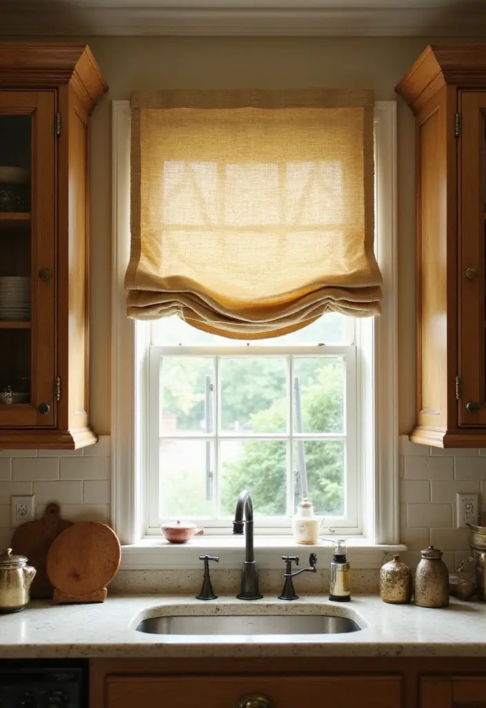 27 Kitchen Curtain Ideas That Make Cooking Brighter - 26. Classic Roman Shades