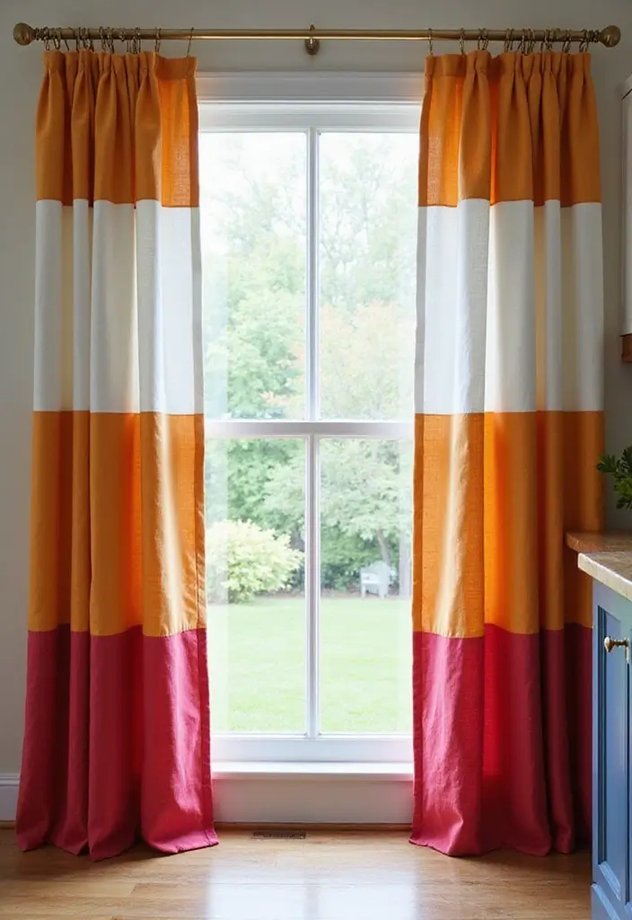 27 Kitchen Curtain Ideas That Make Cooking Brighter - 5. Colorblock Linen