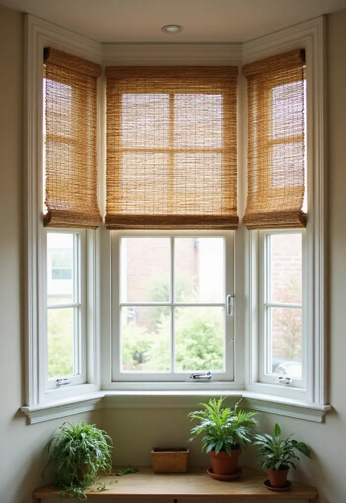 28 Bay Window Treatment Ideas That Elevate Any Room - 1. Eco-Friendly Bamboo Shades