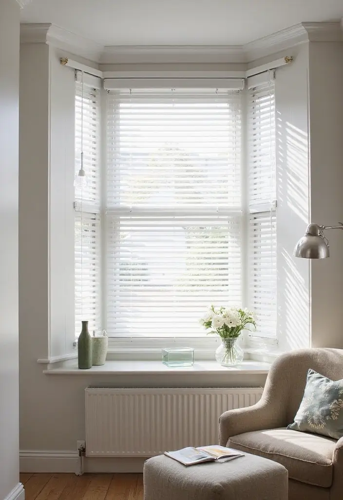 28 Bay Window Treatment Ideas That Elevate Any Room - 15. Minimalist Blinds