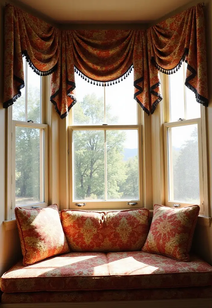 28 Bay Window Treatment Ideas That Elevate Any Room - 18. Charming Quilted Curtains