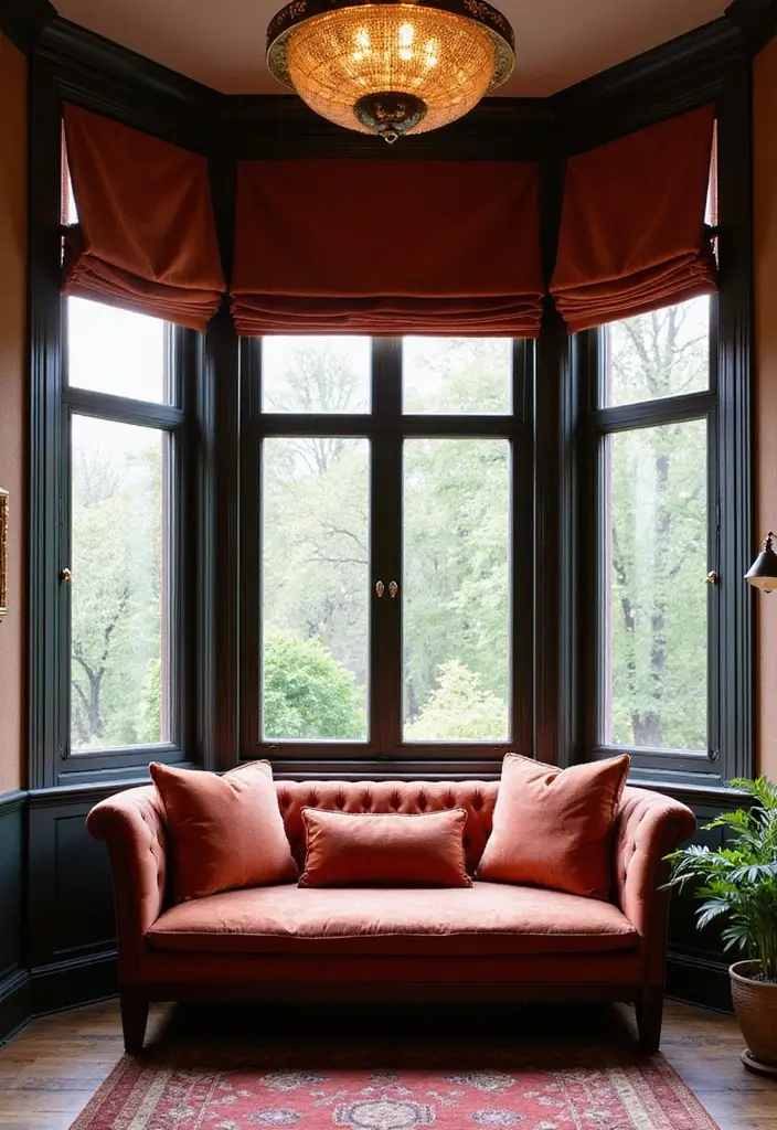 28 Bay Window Treatment Ideas That Elevate Any Room - 24. Eco-Conscious Velvet Wraps