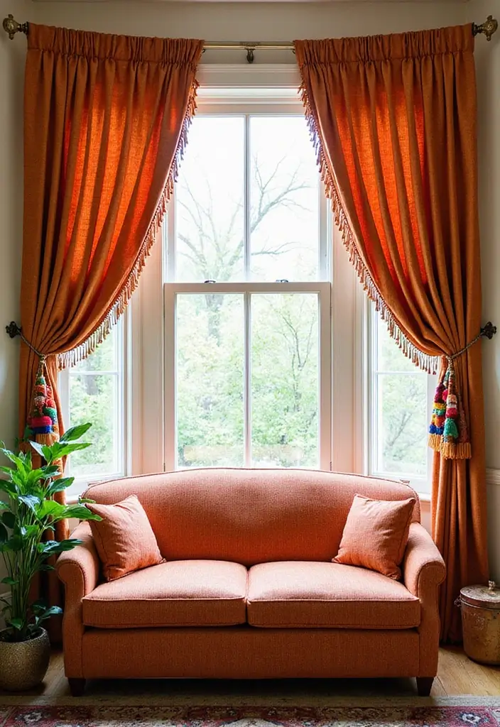 28 Bay Window Treatment Ideas That Elevate Any Room - 25. Fringe and Tassel Accents