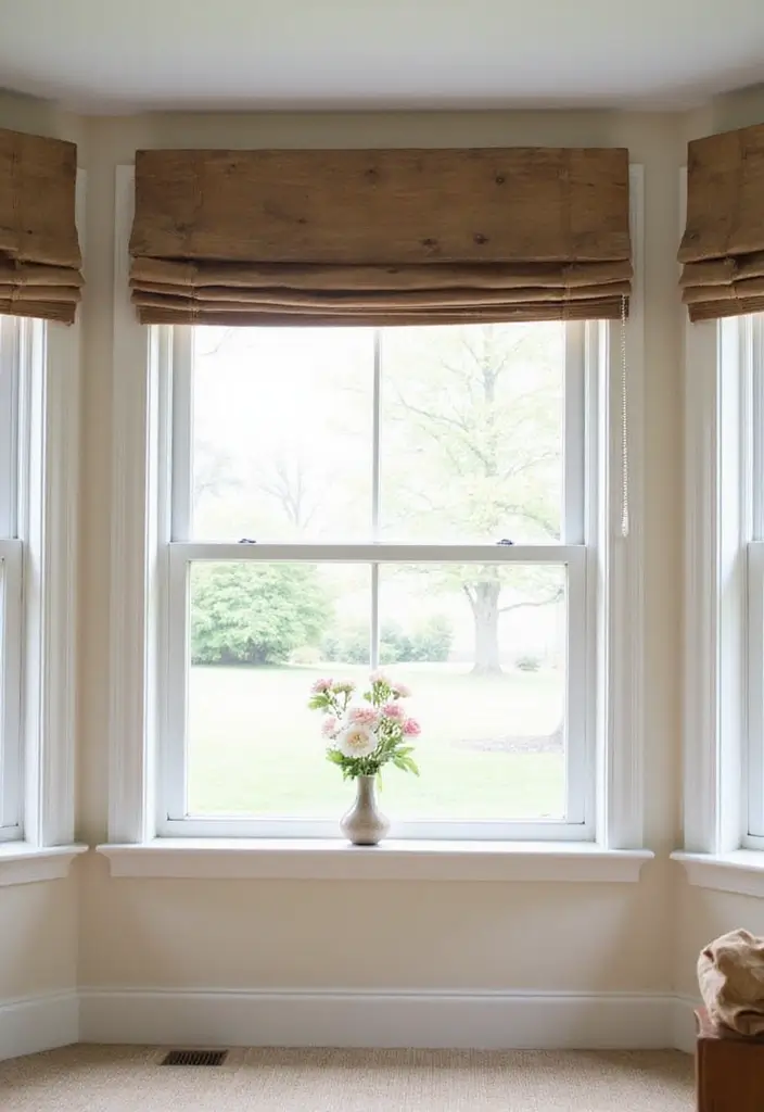 28 Bay Window Treatment Ideas That Elevate Any Room - 26. Rustic Cornices
