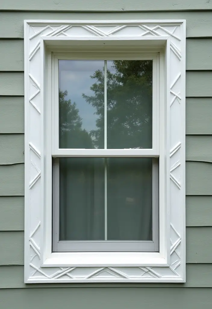 28 Exterior Window Trim Ideas That Pop Instantly - 22. Geometric Patterns