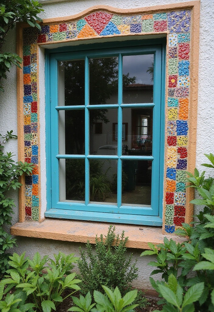 28 Exterior Window Trim Ideas That Pop Instantly - 26. Artsy Mosaic Tile Trim