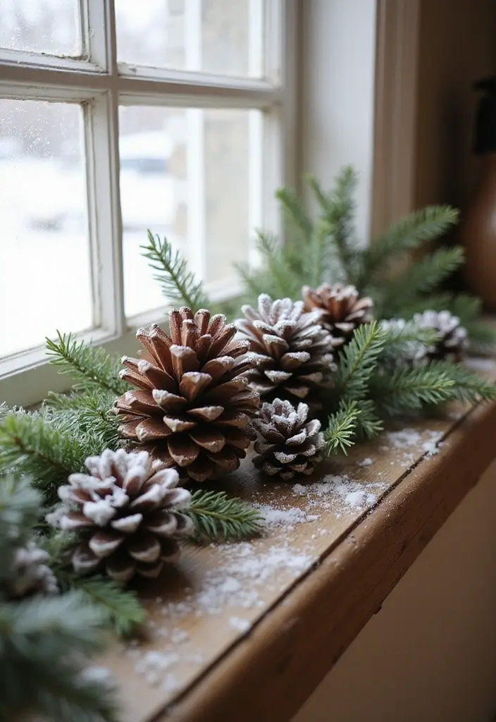 28 Kitchen Window Christmas Decor Ideas That Shine - 10. Pinecone Accents