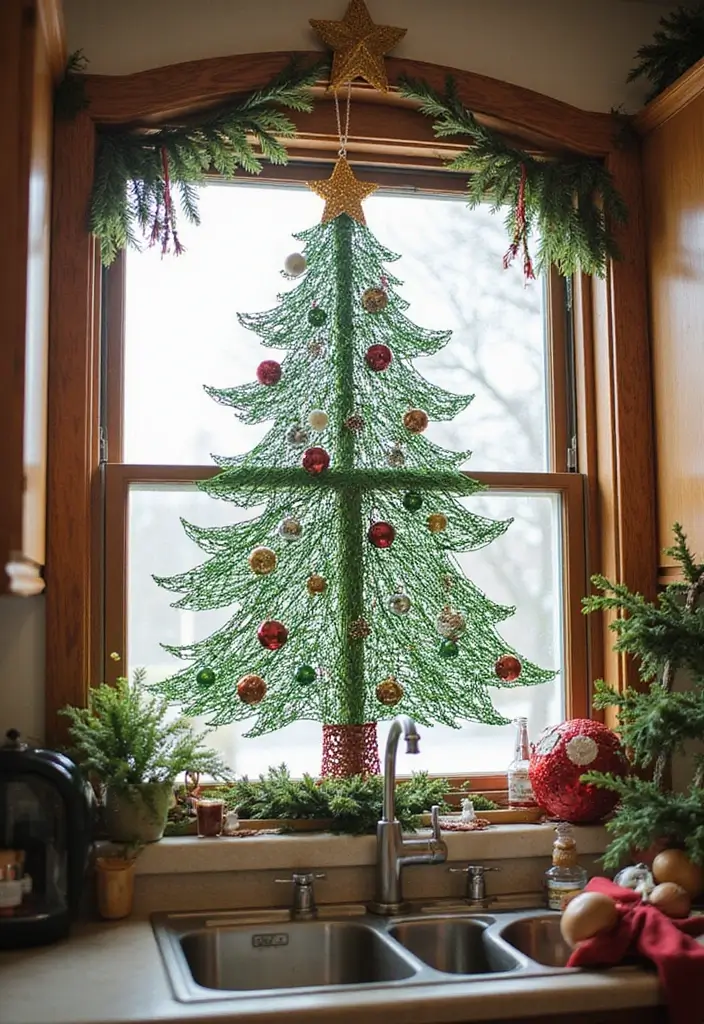 28 Kitchen Window Christmas Decor Ideas That Shine - 11. Homemade String Art
