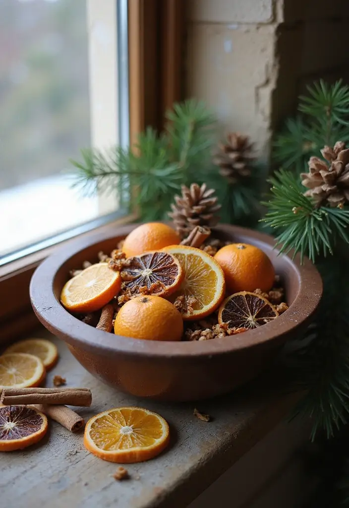28 Kitchen Window Christmas Decor Ideas That Shine - 12. Holiday-Themed Potpourri