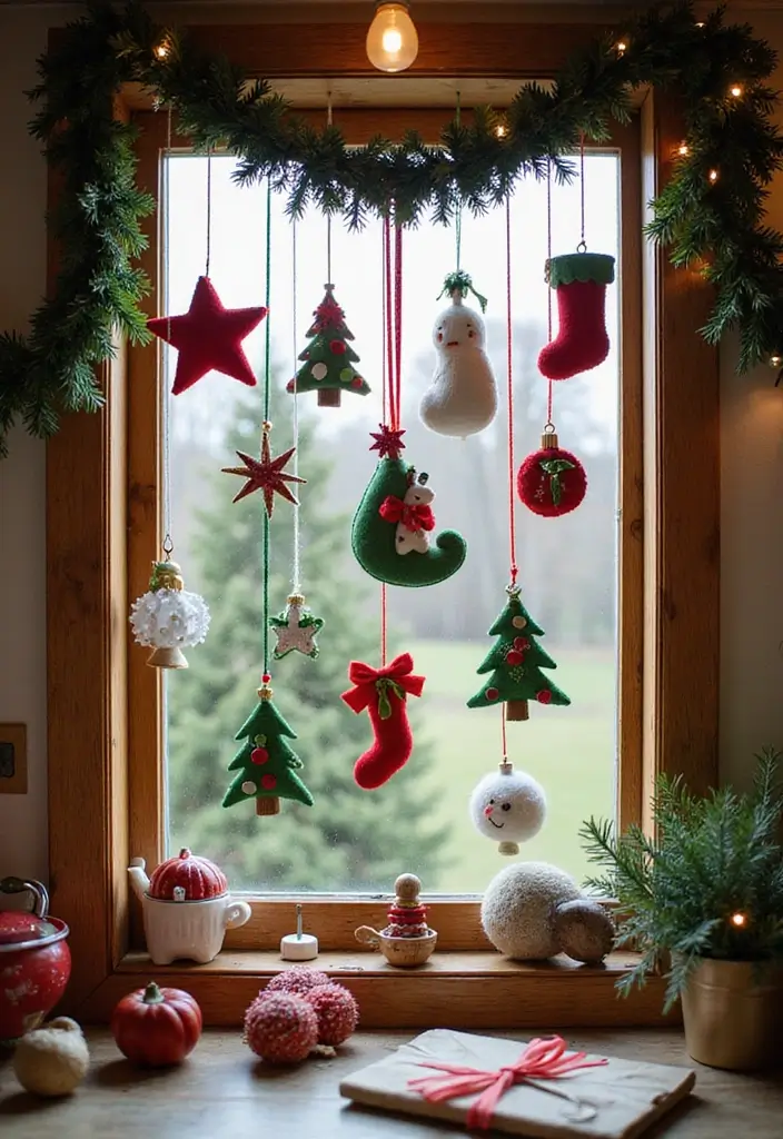 28 Kitchen Window Christmas Decor Ideas That Shine - 16. Felt Holiday Ornaments