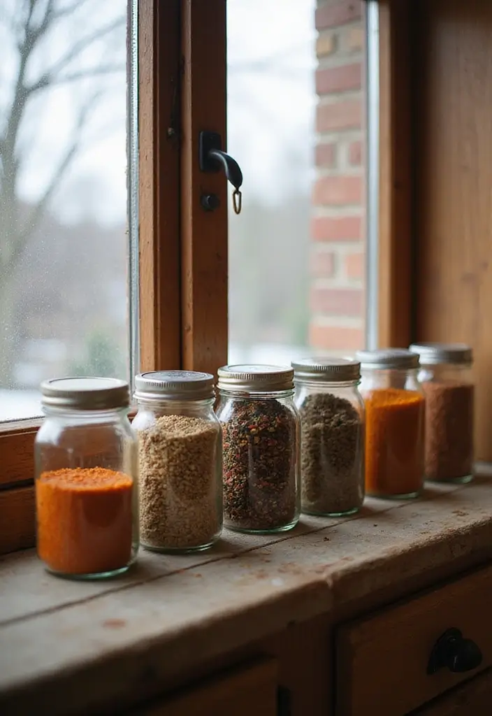 28 Kitchen Window Christmas Decor Ideas That Shine - 18. Spice Jar Displays
