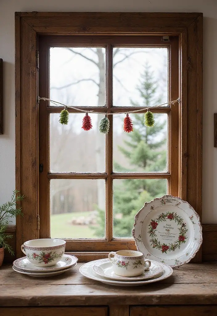 28 Kitchen Window Christmas Decor Ideas That Shine - 22. Holiday Themed Tableware