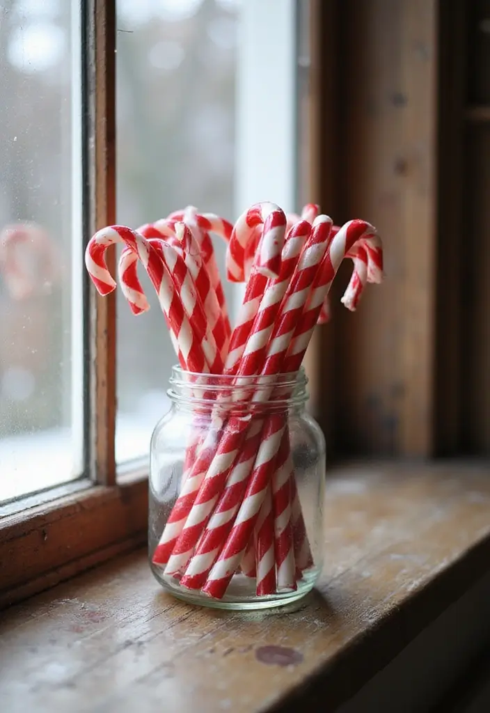 28 Kitchen Window Christmas Decor Ideas That Shine - 23. Candy Cane Displays