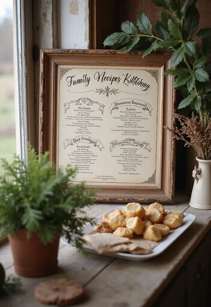 28 Kitchen Window Christmas Decor Ideas That Shine - 24. Family Recipe Display