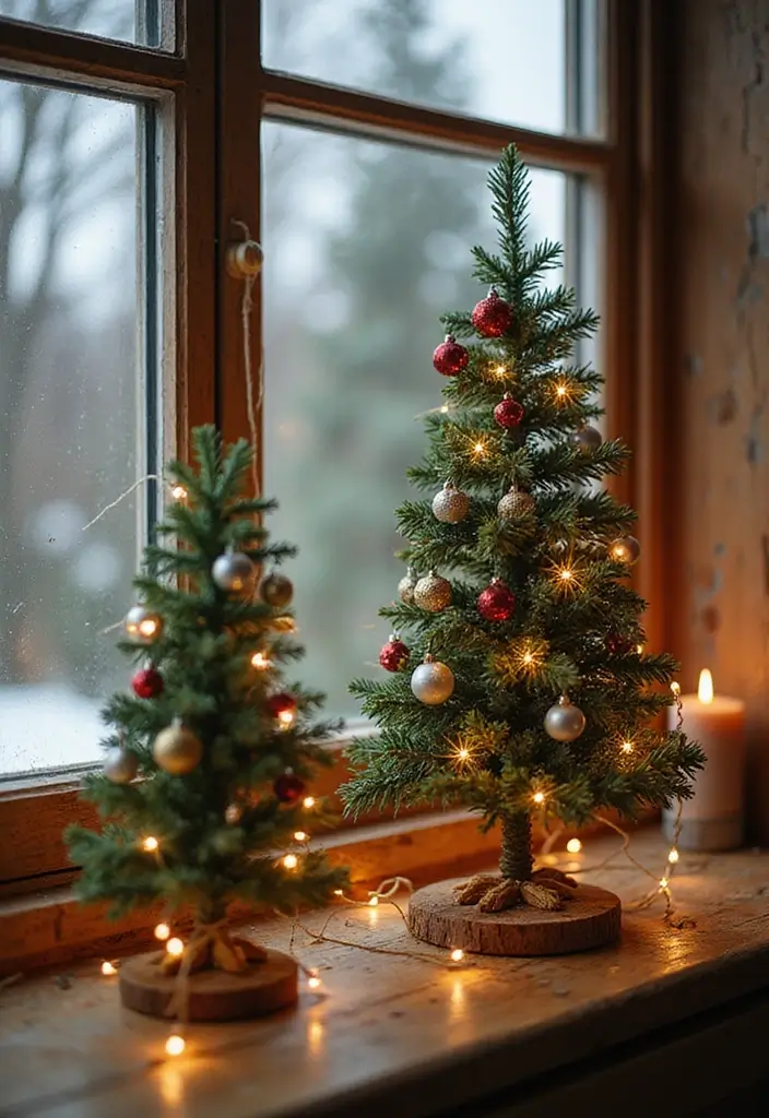 28 Kitchen Window Christmas Decor Ideas That Shine - 8. Miniature Christmas Trees