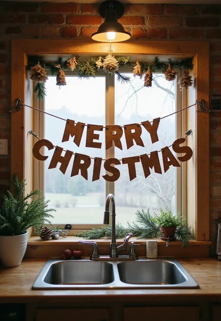 28 Kitchen Window Christmas Decor Ideas That Shine - 9. Festive Banners