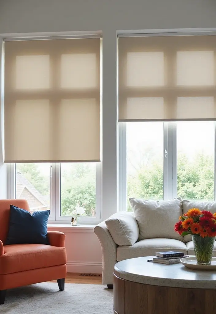 28 Living Room Window Ideas You’ll Love Instantly - 10. Roman Shades for Sleek Simplicity