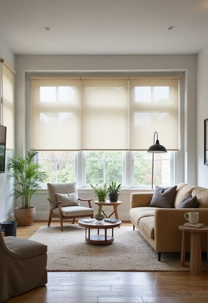 28 Living Room Window Ideas You’ll Love Instantly - 15. Customizable Panel Track Blinds for Flexibility