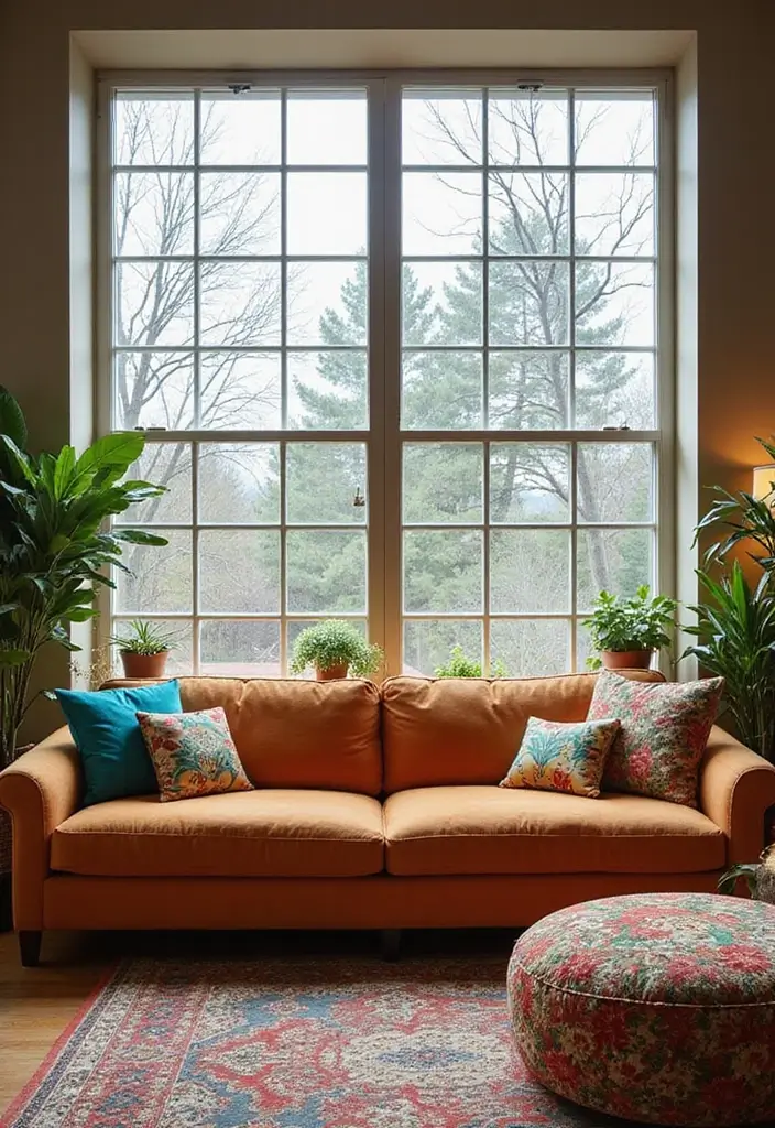 28 Living Room Window Ideas You’ll Love Instantly - 21. Artistic Window Films for Creative Touch