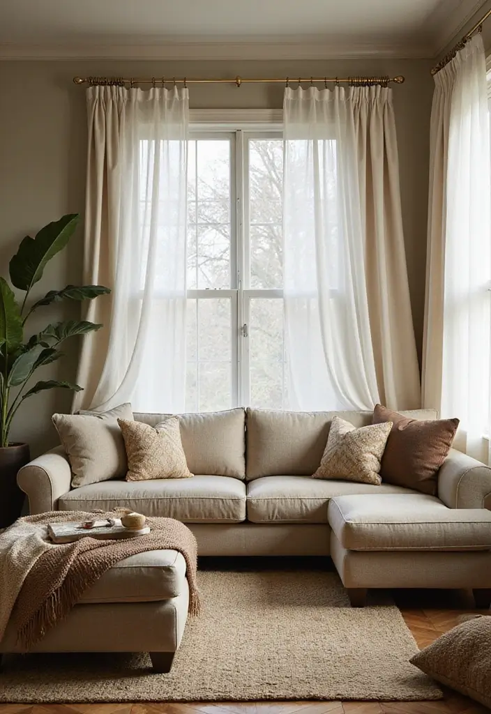 28 Living Room Window Ideas You’ll Love Instantly - 24. Textured Layers for Depth and Interest