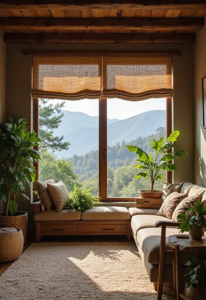 28 Living Room Window Ideas You’ll Love Instantly - 5. Jute Blinds for Natural Textures