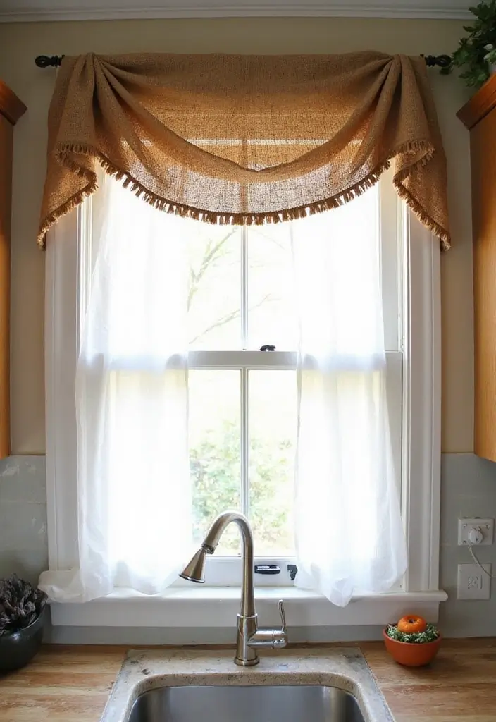 28 Window Valance Ideas That Complete the Look 1 28 Window Valance Ideas That Complete the Look - 1. Recycled Burlap Valance