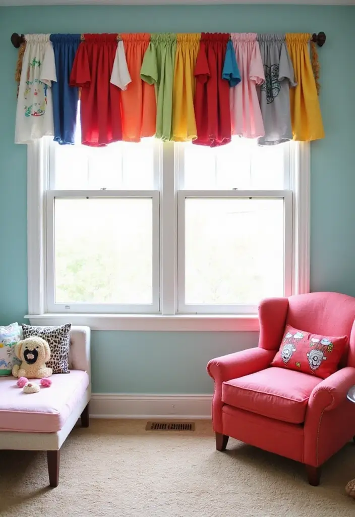 28 Window Valance Ideas That Complete the Look 10 28 Window Valance Ideas That Complete the Look - 10. Upcycled T-shirt Valance