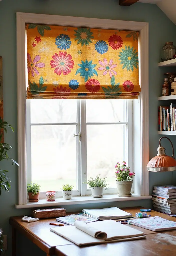 28 Window Valance Ideas That Complete the Look 13 28 Window Valance Ideas That Complete the Look - 13. Hand-Painted Canvas Valance