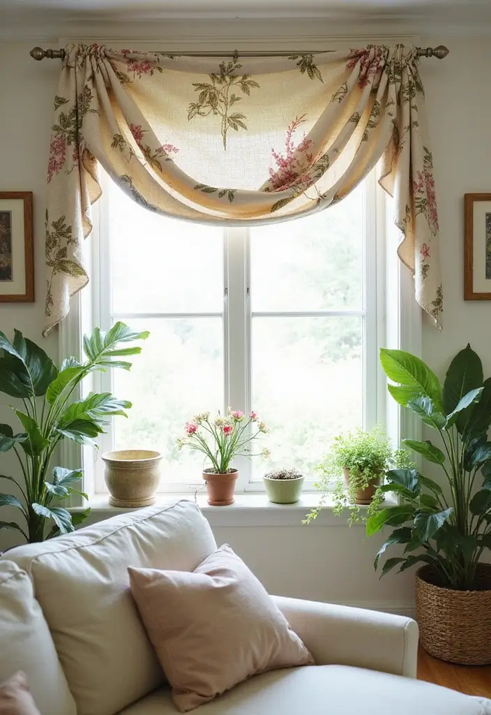28 Window Valance Ideas That Complete the Look 5 28 Window Valance Ideas That Complete the Look - 5. Linen Valance with Botanical Prints