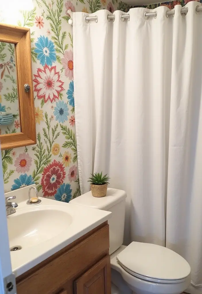 29 Bathroom Window Curtain Ideas That Balance Privacy and Light - 17. Pop-Up Curtain Hooks
