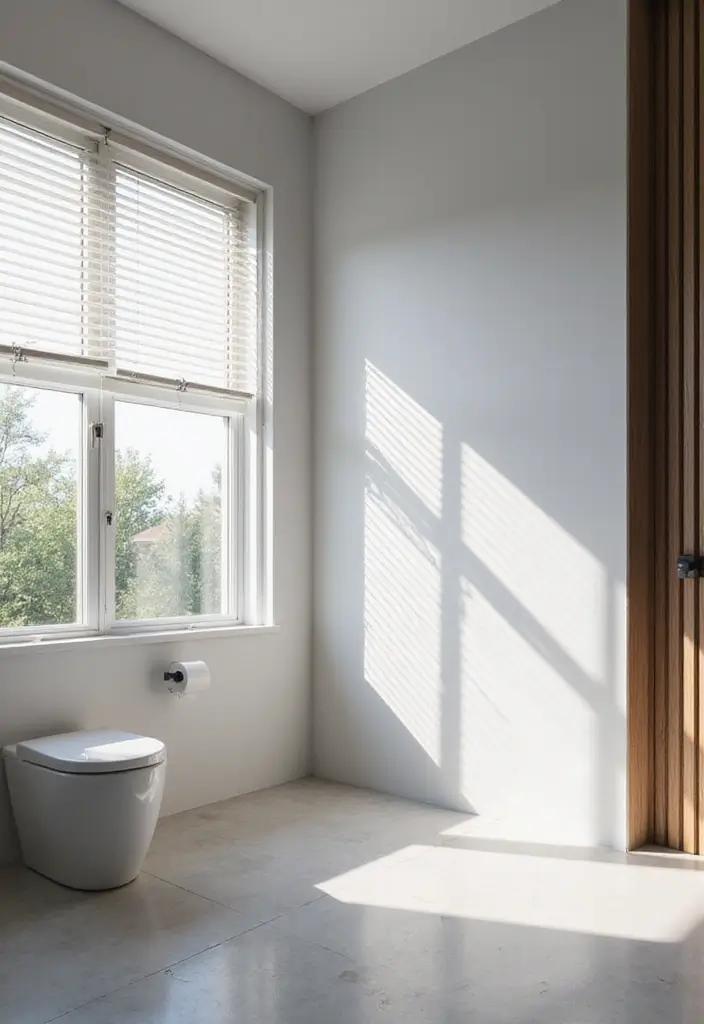 29 Bathroom Window Curtain Ideas That Balance Privacy and Light - 23. Minimalist Window Slats