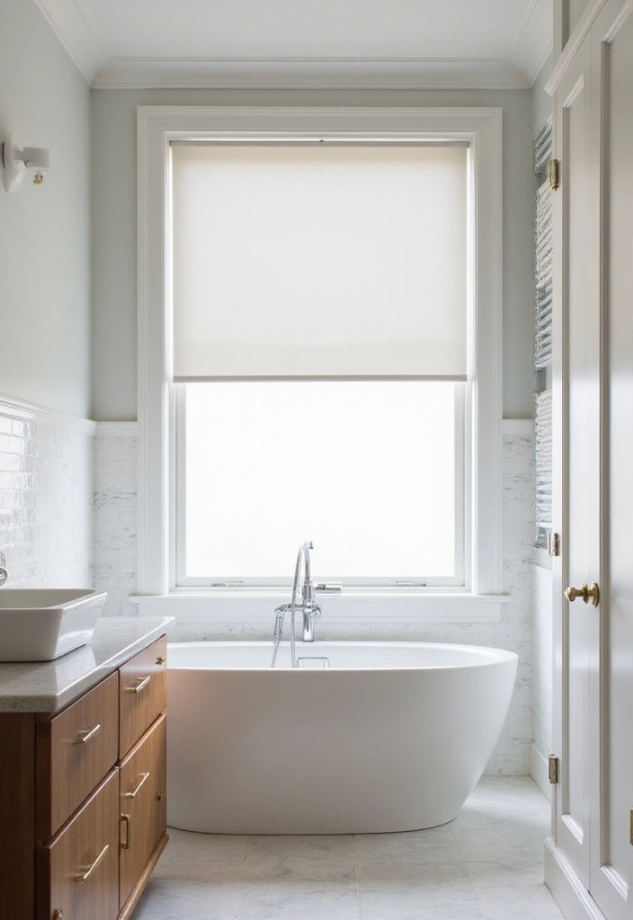 29 Bathroom Window Curtain Ideas That Balance Privacy and Light - 25. Simple Roller Shades