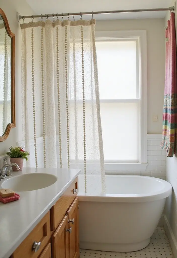 29 Bathroom Window Curtain Ideas That Balance Privacy and Light - 26. Decorative Beaded Curtains