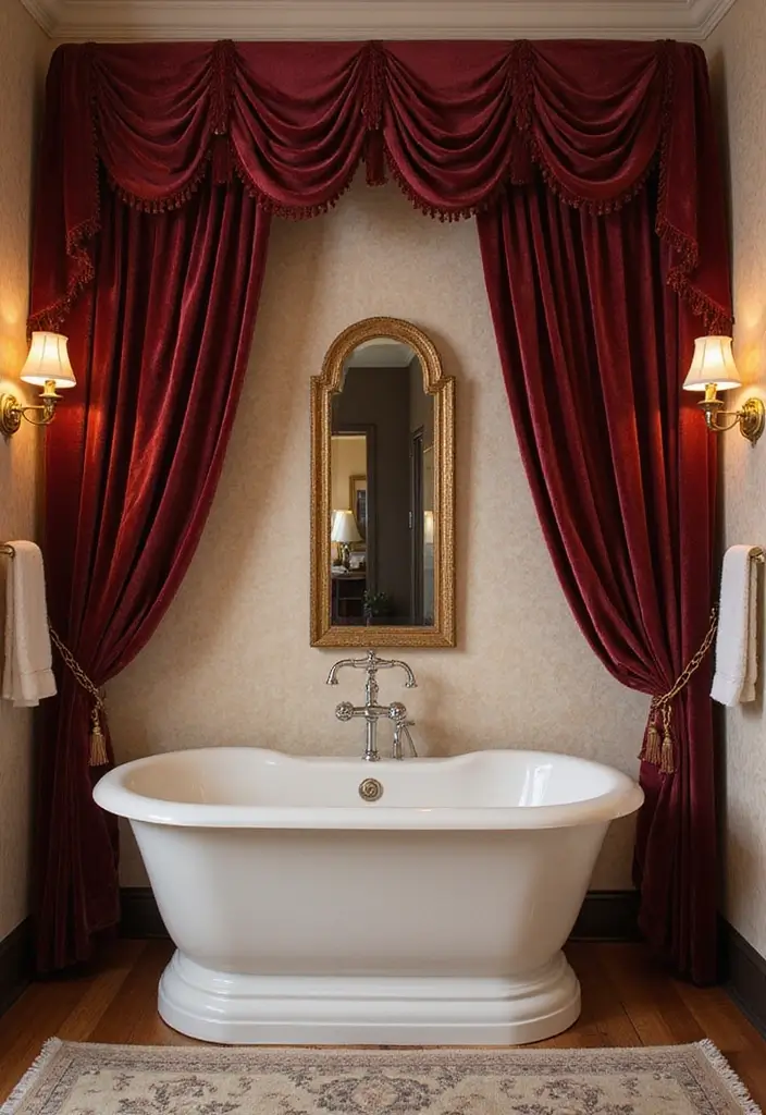29 Bathroom Window Curtain Ideas That Balance Privacy and Light - 27. Velvet Curtains